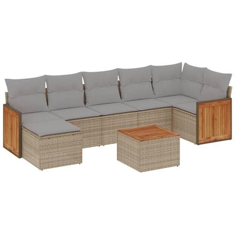 Set Divano da Giardino 8 pz con Cuscini Beige in Polyrattan - Foto 1