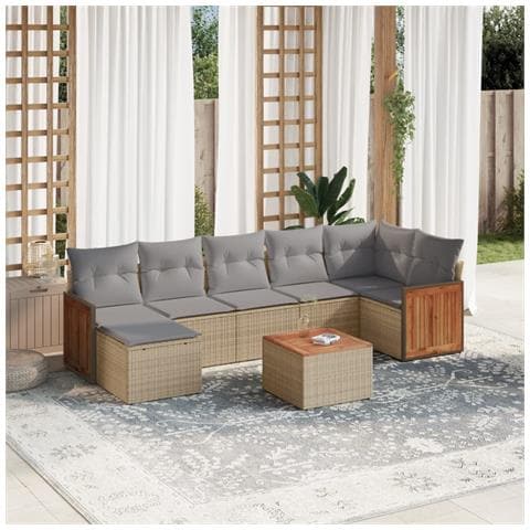 Set Divano da Giardino 8 pz con Cuscini Beige in Polyrattan - Foto 2