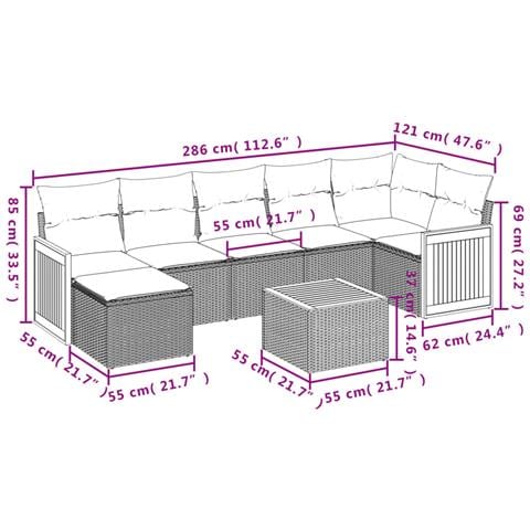 Set Divano da Giardino 8 pz con Cuscini Beige in Polyrattan - Foto 3