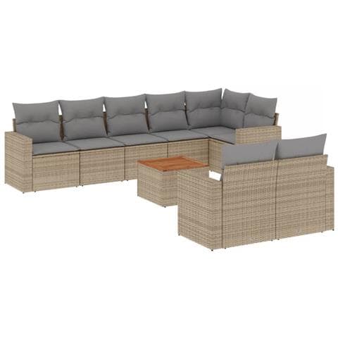 Set Divano da Giardino 9 pz con Cuscini Beige Misto Polyrattan - Foto 1