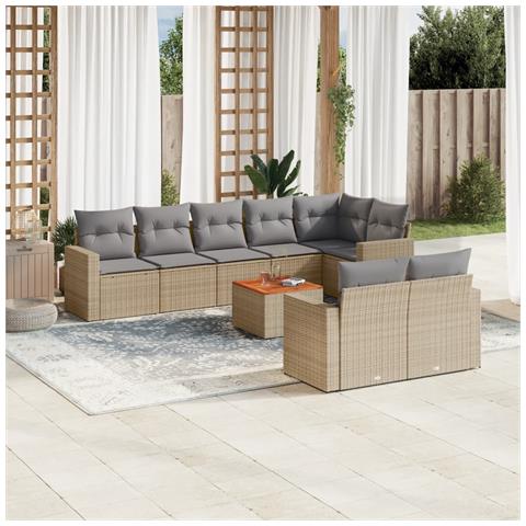 Set Divano da Giardino 9 pz con Cuscini Beige Misto Polyrattan - Foto 2