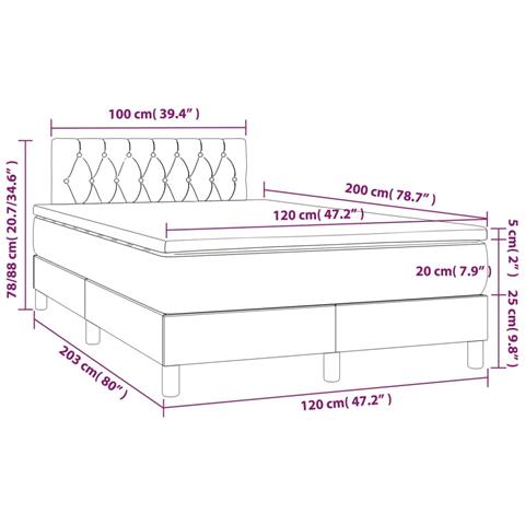 Giroletto a Molle con Materasso Grigio Chiaro 120x200cm Tessuto - Foto 7