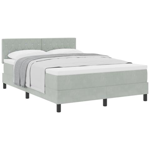 Letto Box Spring con Materasso Grigio Chiaro 160x200 cm Velluto - Foto 1