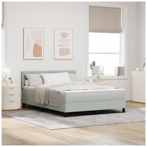 Letto Box Spring con Materasso Grigio Chiaro 160x200 cm Velluto - Foto 2