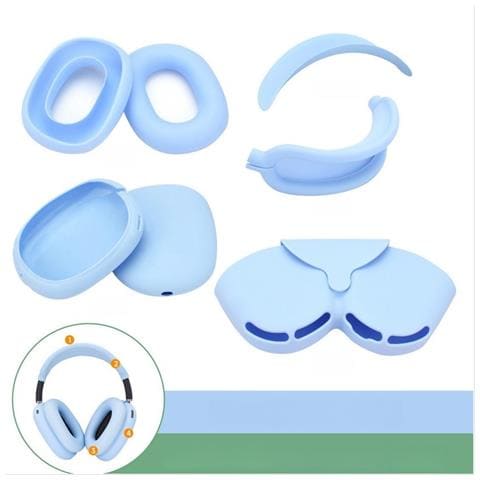 Set Di Custodie Protettive In Silicone 5-in-1 Per Airpods Max: Archetto, Fascia, Cuscinetti, Scocca E Borsa - Compatibile Con Apple Airpods Max Lightblue - Foto 1