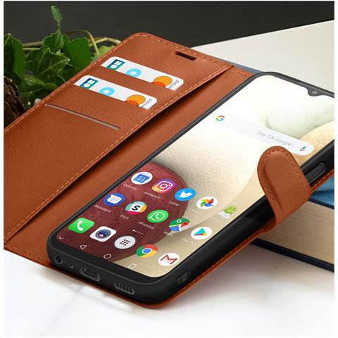 Custodia A Portafoglio Per Galaxy A12 / M12 Con Supporto E Linguetta Magnetica, Marrone - Foto 5