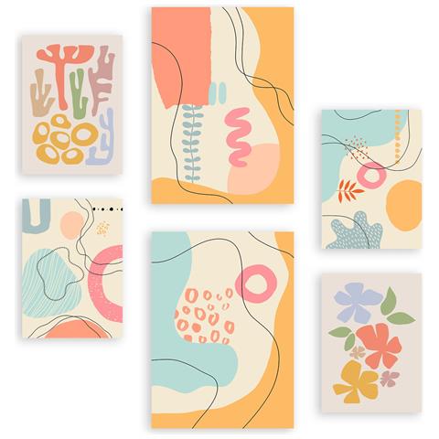 Set Di 6 Stampe Cornice Crasis Con Fiori, Dipinti Decorativi Estetici Astratti Per Il Tuo Soggiorno, Camera Da Letto, Casa A3 & A4 Senza Cornice - Foto 1