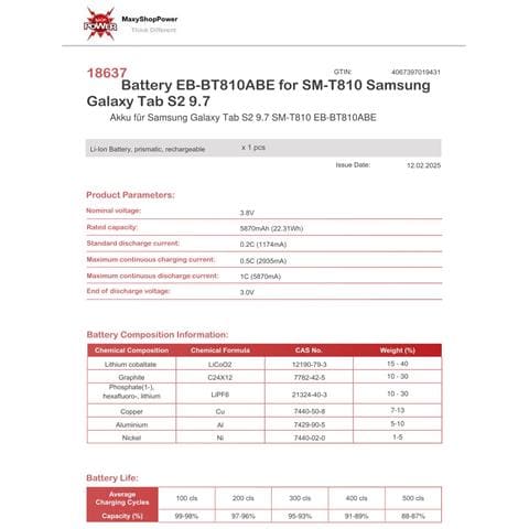 Oem Batteria Testata Pari Originale Eb-bt810abe Per Samsung Galaxy Tab S2 9.7 T815 - Tab S2 9.7 T819 - Foto 2