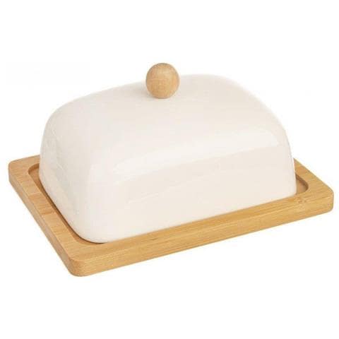 Burriera Orion in porcellana bianca e bambù, decorazione pratica per la cucina - Foto 1