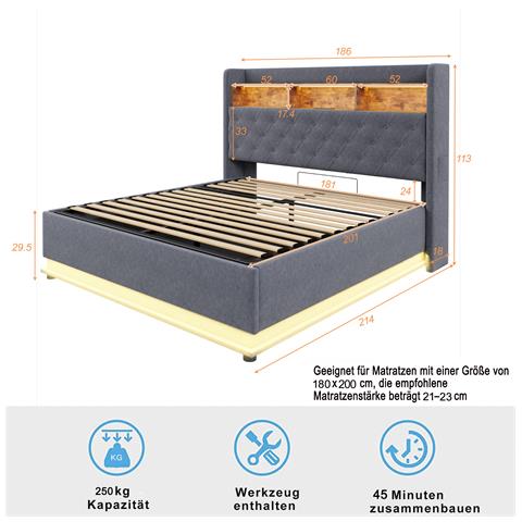 Letto Con Illuminazione Led Multicolore E Doppio Stoccaggio - Foto 3