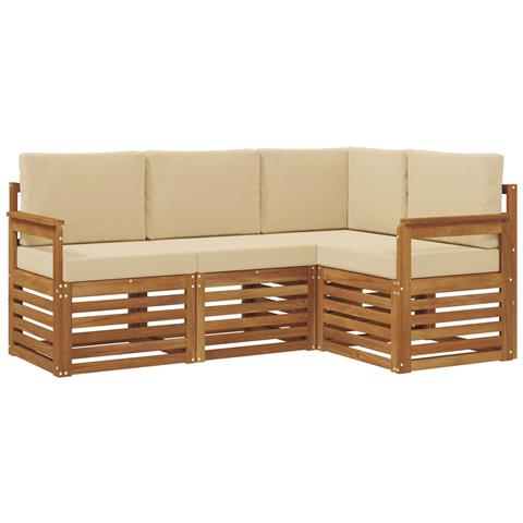 Set divani 4 pcs Naturale e Beige Legno di Acacia Massello - Foto 1