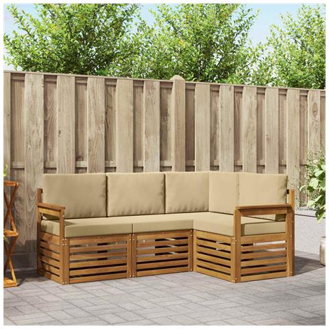Set divani 4 pcs Naturale e Beige Legno di Acacia Massello - Foto 2