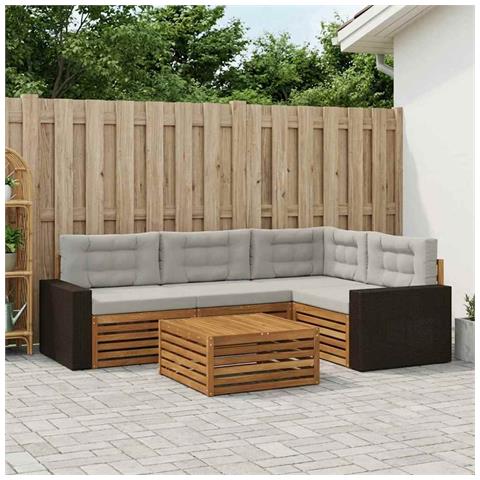 Set di divani da esterno 5 pcs Naturale e Grigio Chiaro - Foto 2