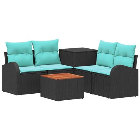 Set di divani 6 pz Nero e Blu Rattan sintetico e Acciaio - Foto 1