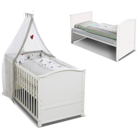 Letto Evolutivo In Legno Con Cielo E Parure Fanny - 70 X 140 Cm - Colore Bianco. - Foto 2