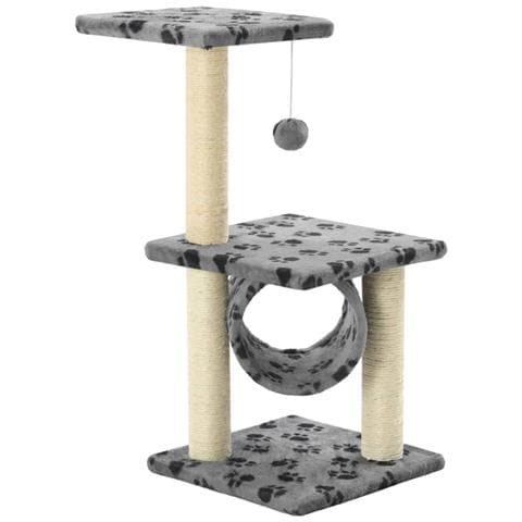 Albero Per Gatti E Tiragraffi Sisal 65 Cm Zampe Stampate Grigio - Foto 1
