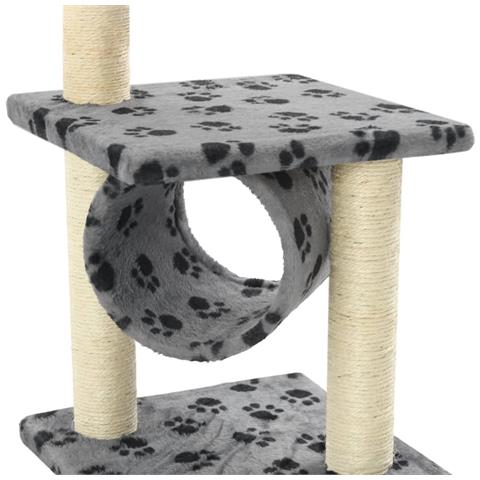 Albero Per Gatti E Tiragraffi Sisal 65 Cm Zampe Stampate Grigio - Foto 2