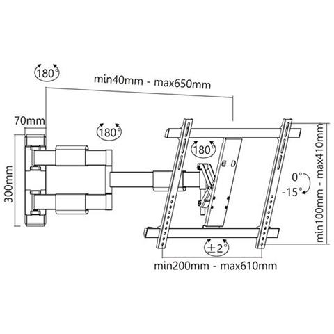 Supporto A Parete Bianco Per Monitor Tv 32-60"" Completamente Mobile, Estensibile, Orientabile, Orientabile, Inclinabile, Ruotabile, Ultrapiatto, Slimline-a-466-w - Foto 3