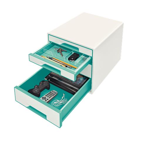 Leitz Schubladenbox Wow Cube, 4 Schbe, Perlwei / eisblau Fr Format Din A4 Maxi, Hochglanz, Schubladen Mit Auszugs - 1 Stck (5213-20-51)  - Foto 2