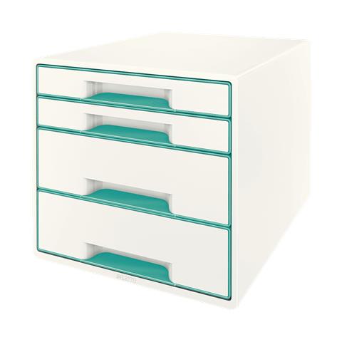 Leitz Schubladenbox Wow Cube, 4 Schbe, Perlwei / eisblau Fr Format Din A4 Maxi, Hochglanz, Schubladen Mit Auszugs - 1 Stck (5213-20-51)  - Foto 1