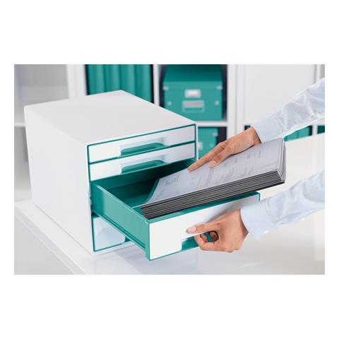 Leitz Schubladenbox Wow Cube, 4 Schbe, Perlwei / eisblau Fr Format Din A4 Maxi, Hochglanz, Schubladen Mit Auszugs - 1 Stck (5213-20-51)  - Foto 3