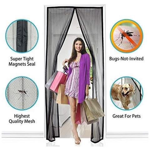Di Schermo Magnetico Porta 80x200cm Anti Mosquito Mesh Mosca Tenda 26 Magneti Da Top-to-bottom Seal Snaps Chiude Automatically- Adatto Per La Casa Camper Rv (80x200cm Nero)  - Foto 4