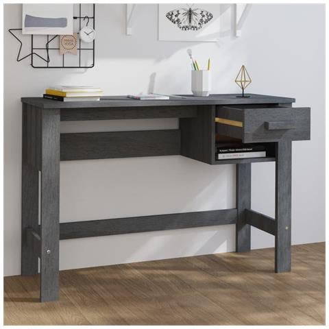 Scrivania Grigio Scuro 110x40x75 Cm In Legno Massello Di Pino - Foto 8