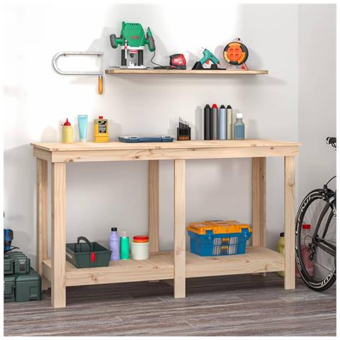 Banco Da Lavoro 140x50x80 Cm In Legno Massello Di Pino - Foto 7