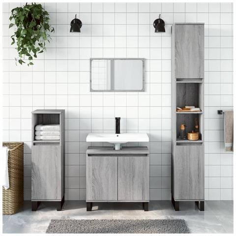 Armadietto Bagno Grigio Sonoma 30x30x190cm In Legno Multistrato - Foto 6