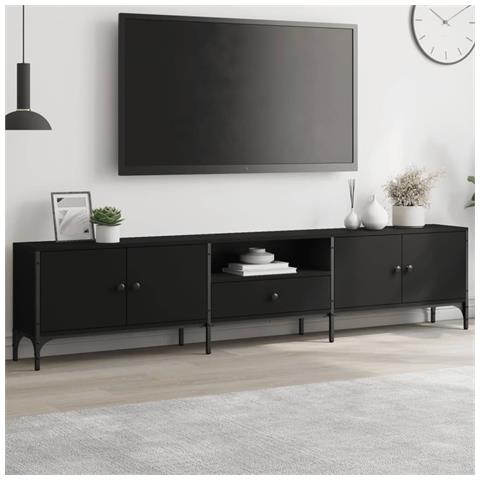 Mobile Tv Con Cassetto Nero 200x25x44 Cm In Legno Multistrato - Foto 1