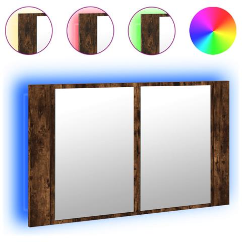 Armadietto A Specchio Con Led Rovere Fumo 80x12x45cm Acrilico - Foto 2