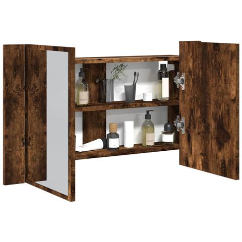 Armadietto A Specchio Con Led Rovere Fumo 80x12x45cm Acrilico - Foto 1