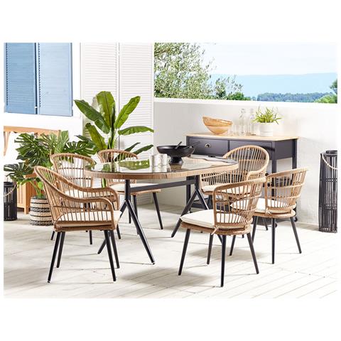 Set Da Pranzo Da Giardino 6 Posti In Rattan Color Naturale Aliano Ii - Foto 1