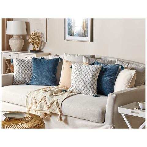 Set Di 2 Cuscini Cornus Cotone 45 X 45 Cm Blu Trama Floreale - Foto 1