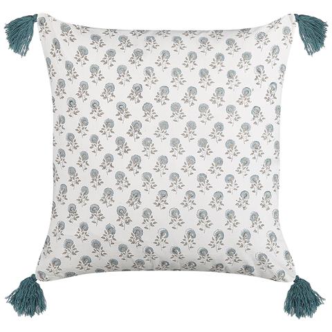 Set Di 2 Cuscini Cornus Cotone 45 X 45 Cm Blu Trama Floreale - Foto 2