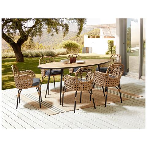 Set Di 6 Sedie Con Poggia Braccia Rattan Naturale Pratello - Foto 1