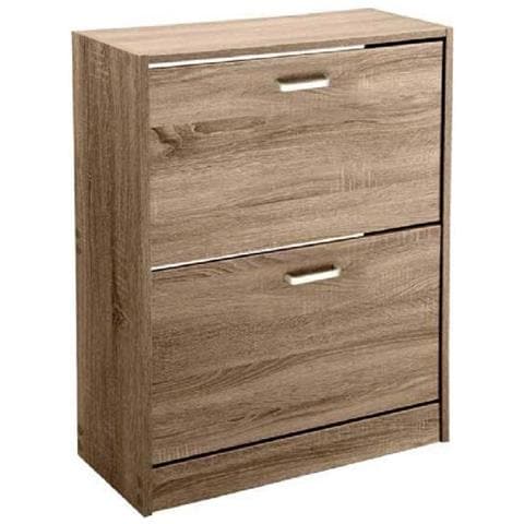Trade Shop - Scarpiera Bassa 2 Ante Doppia A Ribalta Salvaspazio Slim Noce 81x63x24cm 827624 - Foto 1