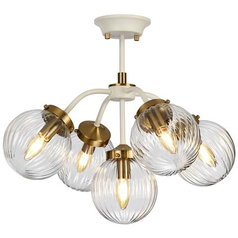 Lampadario Contemporaneo Cosmos Acciaio Crema Vetro Ottone 5 Luci E14 - Foto 2