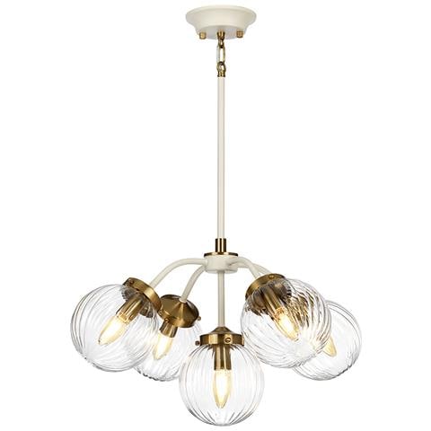 Lampadario Contemporaneo Cosmos Acciaio Crema Vetro Ottone 5 Luci E14 - Foto 1