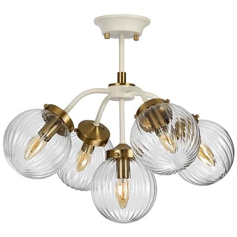 Lampadario Contemporaneo Cosmos Acciaio Crema Vetro Ottone 5 Luci E14 - Foto 4