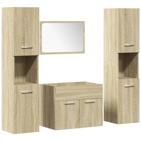 Set Mobili Da Bagno 4 Pz Rovere Sonoma In Legno Multistrato - Foto 2