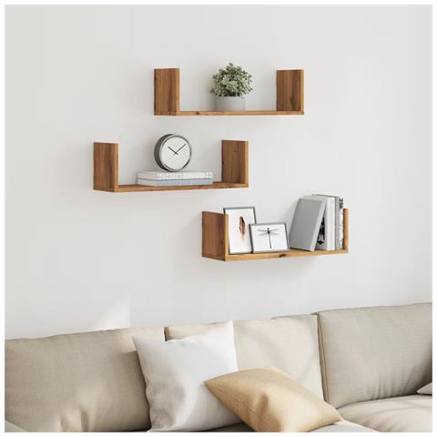 Mensole Parete 3pz Rovere Artigianale 58x18x18 Cm In Truciolato - Foto 3