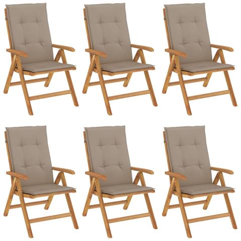 Sedie da Giardino Reclinabili con Cuscini 6 pz in Legno di Teak - Foto 1