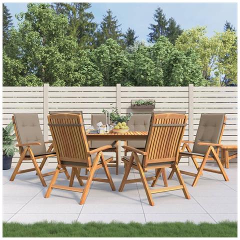 Sedie da Giardino Reclinabili con Cuscini 6 pz in Legno di Teak - Foto 10