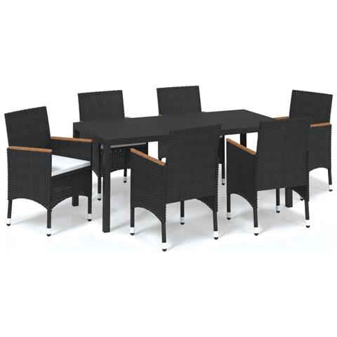 Set da Pranzo per Giardino 7 pz con Cuscini Polyrattan Nero - Foto 1