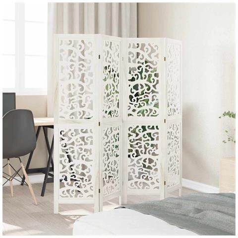 Divisorio Ambienti 4pannelli Bianco Legno Massello Di Paulownia - Foto 3