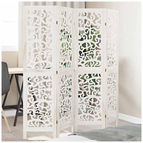 Divisorio Ambienti 4pannelli Bianco Legno Massello Di Paulownia - Foto 1