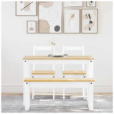 Set Da Pranzo 4 Pz Panama Bianco In Legno Massello Di Pino - Foto 3