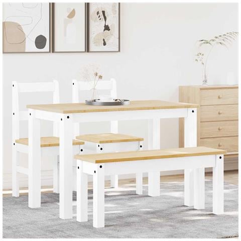 Set Da Pranzo 4 Pz Panama Bianco In Legno Massello Di Pino - Foto 1