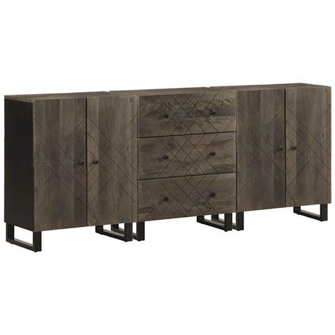 Credenze 3 Pz Nere 60x33x75 Cm In Legno Massello Di Mango - Foto 1